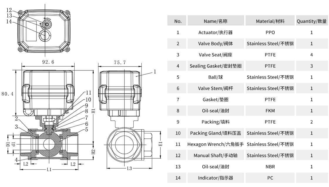微型電動不銹鋼三通螺紋球閥-零部件材質表.jpg